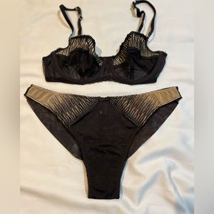 La Perla black/beige balconette bra with matching panty and thong